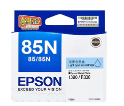 爱普生(EPSON)原装T0855淡青色墨盒适用PHOTO1390/R330打印机墨水(810页)